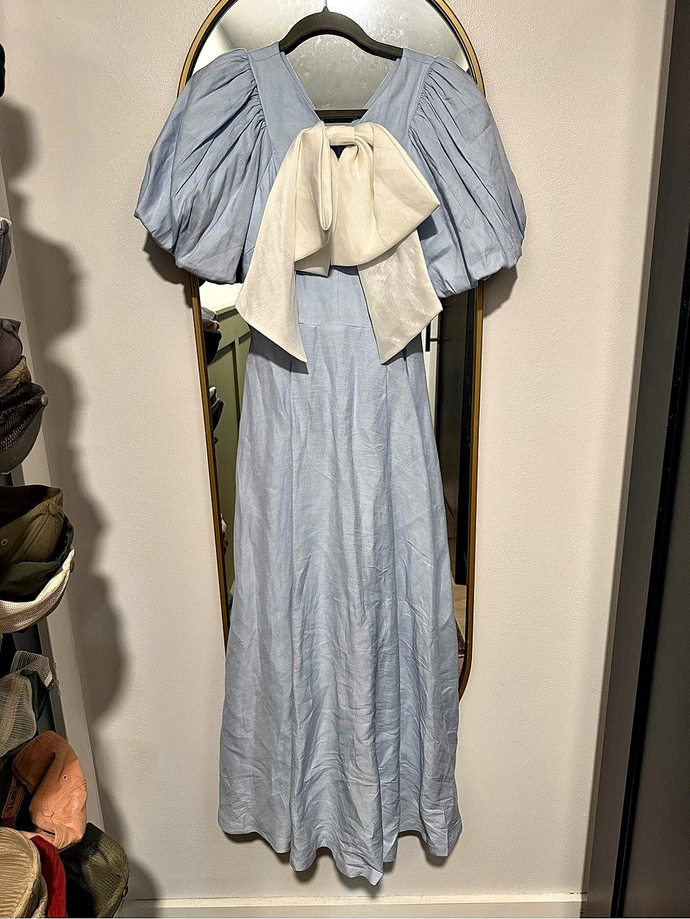 Jennifer Sumko x Antonio Melani Puff Sleeve Maxi Dress in Blue & White NWT